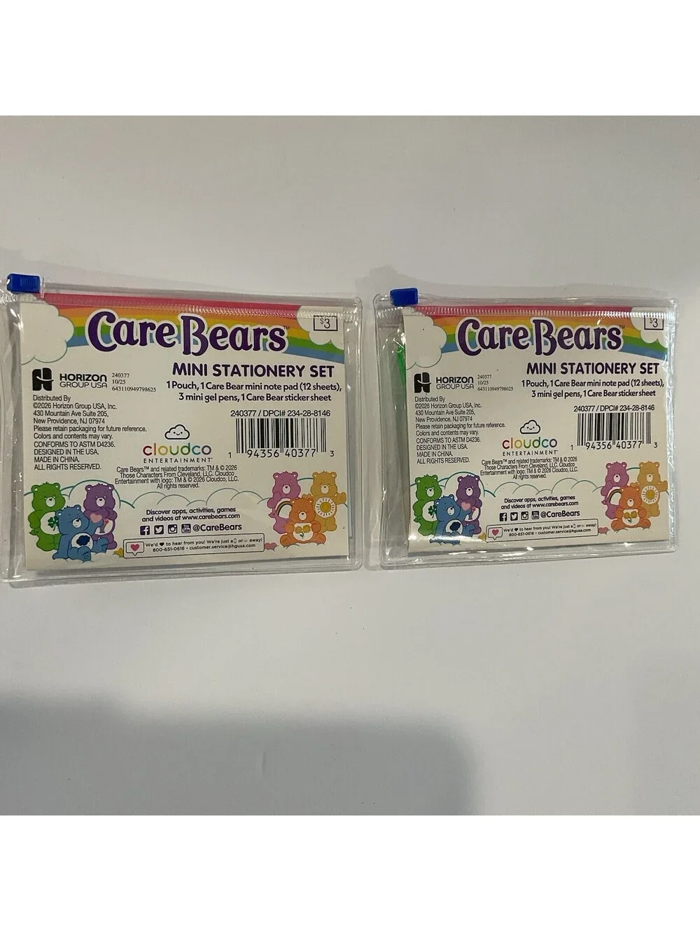 2 New Care Bears mini stationary sets gel pens notepads & stickers
